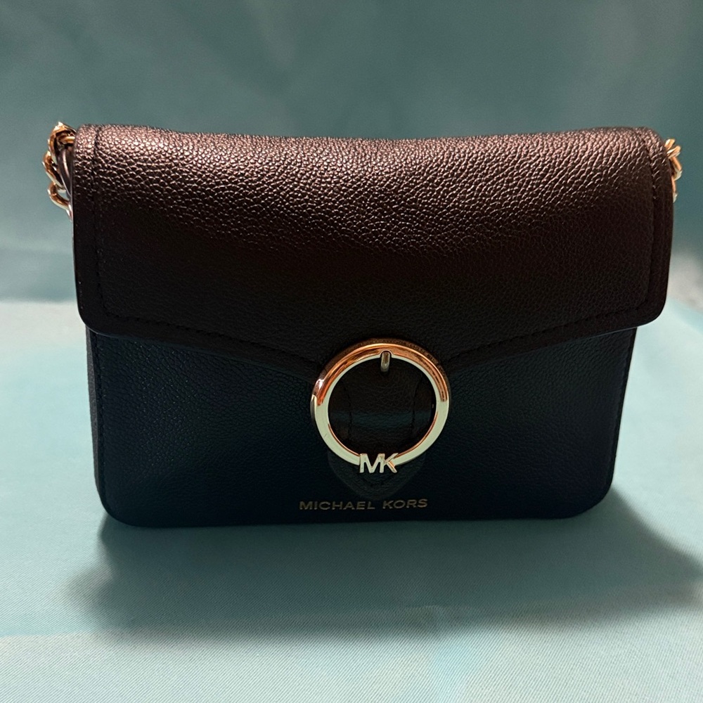 Michael Kors Dark Brown Crossbody Bag with Gold Accents